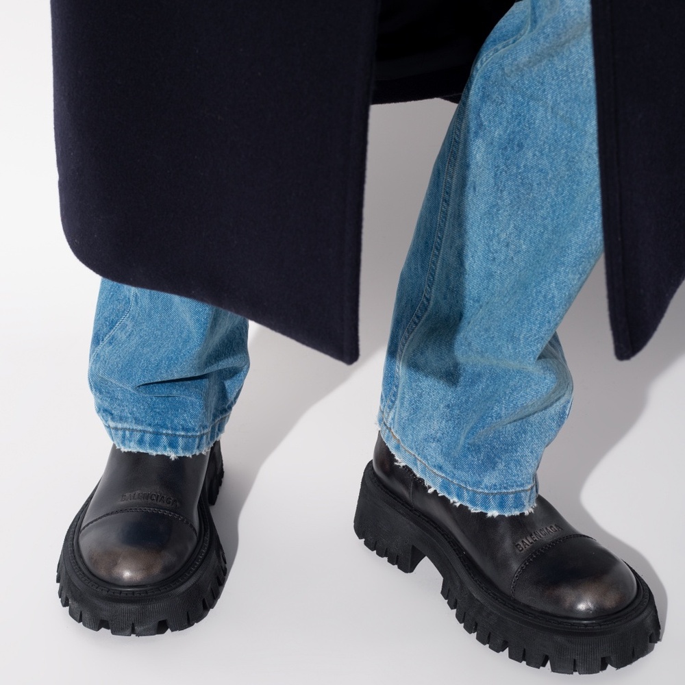 Balenciaga Black Leather Lug Sole Chelsea Boots